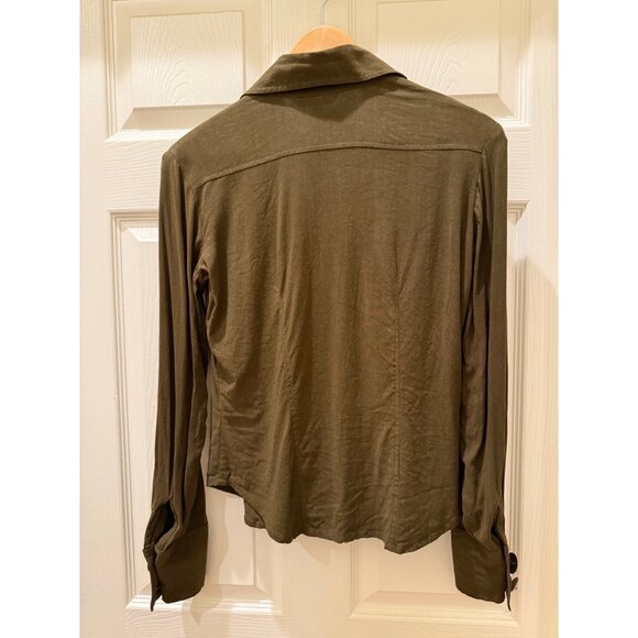 Vintage Western Olive Green Button-Up Shirt W/ Engraved Metal Buttons & Turquois - Picture 3 of 11